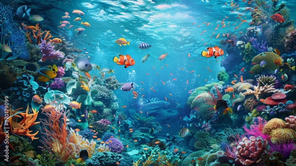 Naklejka premium Underwater Paradise: Colorful Coral Reef