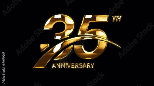 35th Golden Anniversary Celebration with Swoosh. Happy 35 Years Anniversary Animation in Gold Color on the Transparent Background, Alpha Channel. Great for greetings, celebrations, events, and gifts.