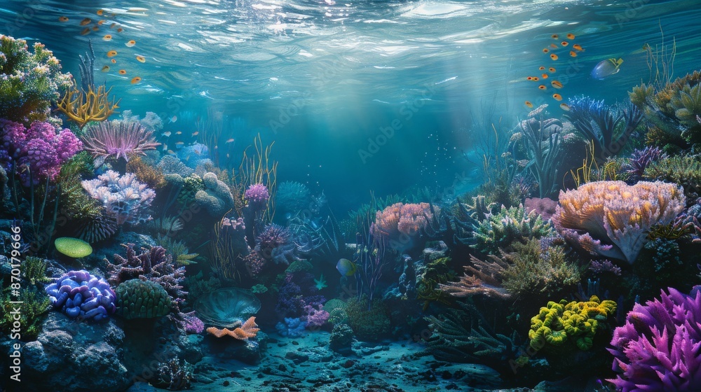 Naklejka premium Vibrant Underwater Coral Reef Landscape