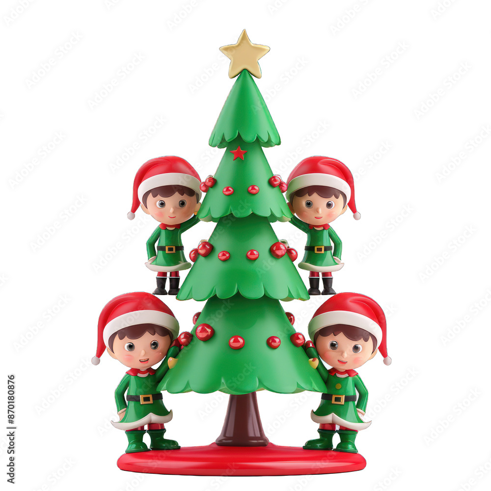 children with Christmas tree isolated on a White Background children with Christmas tree isolated on a White Background