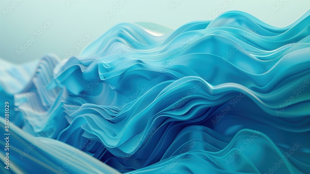 Obraz premium An abstract representation of fluid waves with a color palette of blue and cyan, creating a futuristic and serene atmosphere.