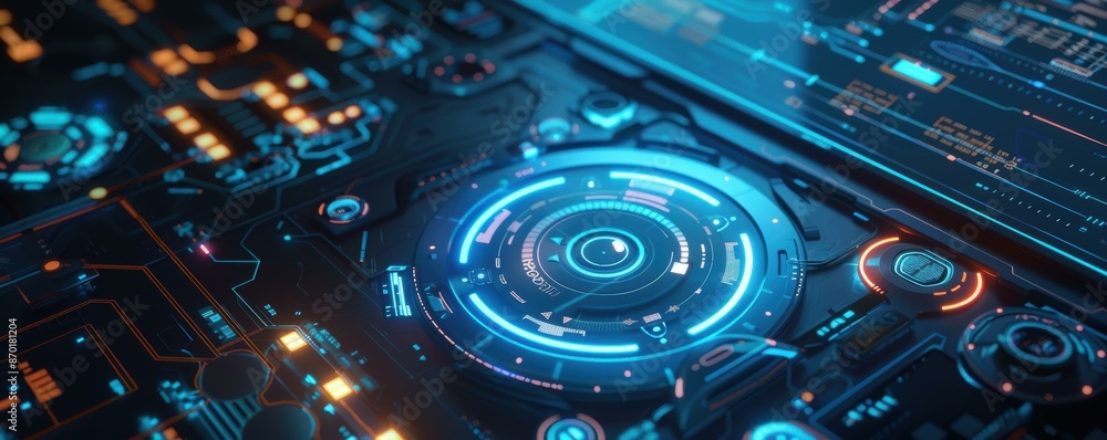 A high-tech holographic interface with intricate digital details in blue and cyan hues, representing smart agricultural technology. A high-tech holographic interface with intricate digital details in blue and cyan hues, representing smart agricultural technology.