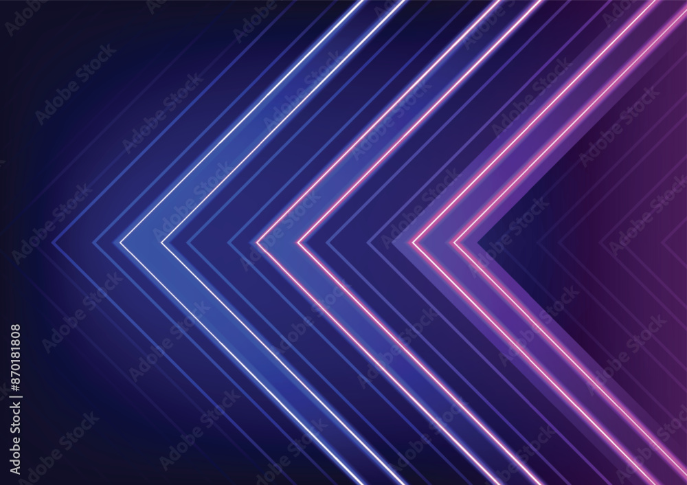 Arrow blue neon light line next digital background Arrow blue neon light line next digital background