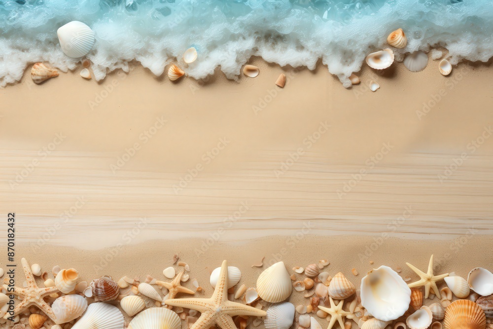 Fototapeta premium Seashells and Sand - Coastal Summer Background