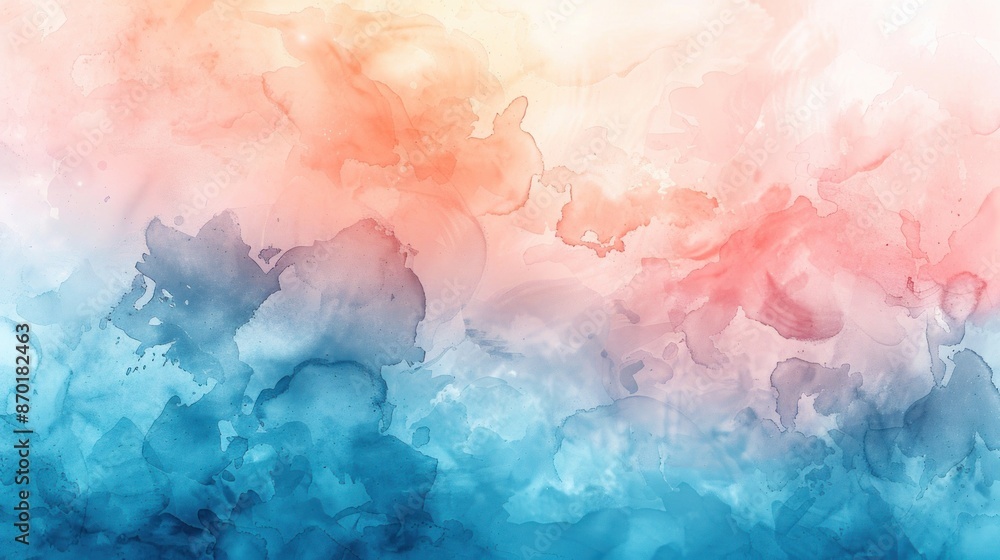 Fototapeta premium A dreamy watercolor background featuring a gradient of pastel tones from baby blue to pale peach The gentle blending of colors creates a serene and ethereal effect suitable for backgrounds in digital