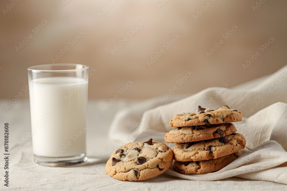Freshly Baked Chocolate Chip Cookies Served with a Glass of Cold Milk on a Rustic Wooden Table Freshly Baked Chocolate Chip Cookies Served with a Glass of Cold Milk on a Rustic Wooden Table