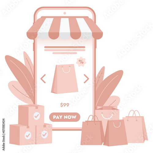 Online shopping concept, templates for online marketing and shopping. Flat design of online shopping with campaign, discount, promo, and sales. Digital marketing for web design, banner, landing page.