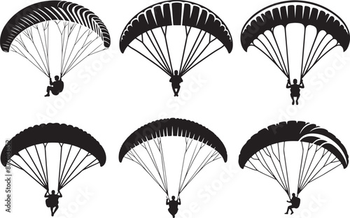 Paraglider Silhouette Icon Vector illustration Bundle