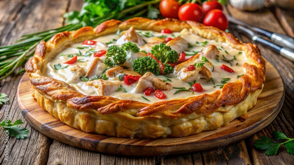A Delicious And Easy-To-Make Chicken Pot Pie With A Flaky Crust, Creamy Filling, And Tender Vegetables. A Delicious And Easy-To-Make Chicken Pot Pie With A Flaky Crust, Creamy Filling, And Tender Vegetables.