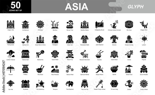 Asia heritage icon set