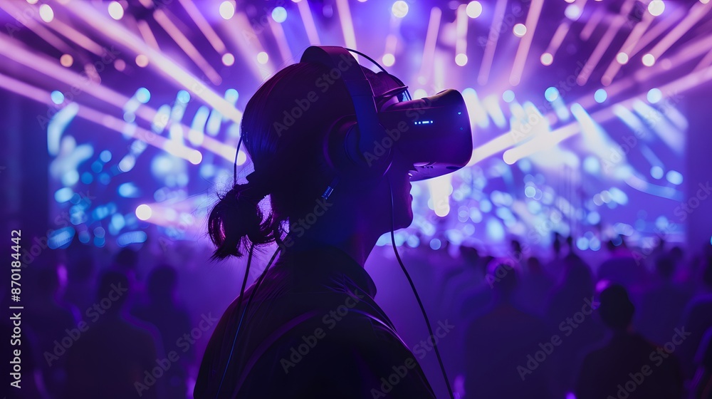 Virtual reality concert with people experiencing from home. Virtual reality concert with people experiencing from home.