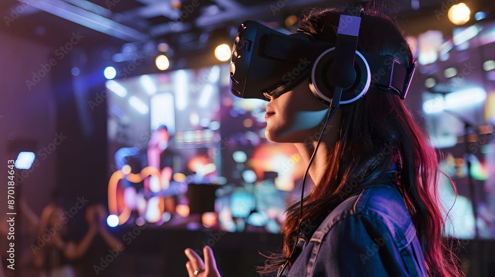 Virtual reality concert with people experiencing from home. Virtual reality concert with people experiencing from home.