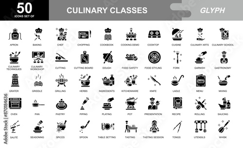 Culinary classes icon set