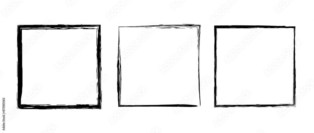 Grunge square frame set. Different paint brush border collection. Black chalk or ink rectangular uneven stroke design elements for banner, poster, flyer, brochure, cover. Vector square carde Grunge square frame set. Different paint brush border collection. Black chalk or ink rectangular uneven stroke design elements for banner, poster, flyer, brochure, cover. Vector square carde