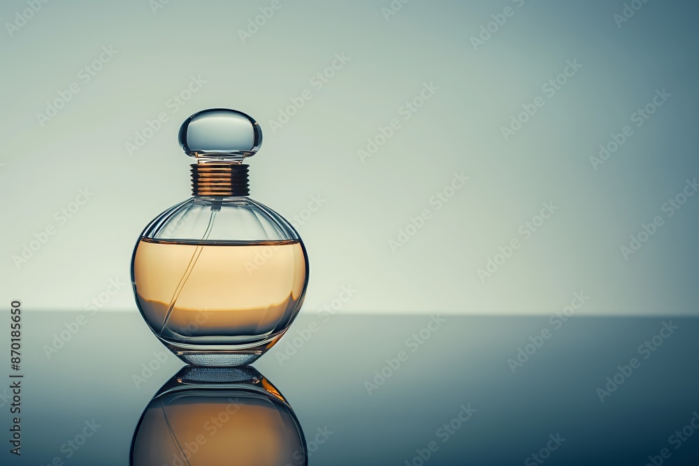 Luxury Perfume Bottle with Amber Liquid on Reflective Surface for Product Display Mockup Luxury Perfume Bottle with Amber Liquid on Reflective Surface for Product Display Mockup