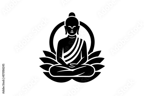 black and white buddha silhouette, buddha vector illustration, Lotus silhouette, Buddhism Lotus position silhouette isolated vector Illustration, png, buddha  icon	