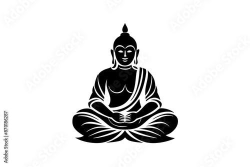black and white buddha silhouette, buddha vector illustration, Lotus silhouette, Buddhism Lotus position silhouette isolated vector Illustration, png, buddha  icon	