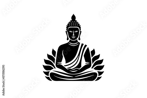 black and white buddha silhouette, buddha vector illustration, Lotus silhouette, Buddhism Lotus position silhouette isolated vector Illustration, png, buddha  icon	