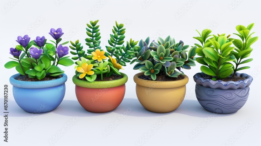 Small plant in a pot, minimalist 3d render Small plant in a pot, minimalist 3d render