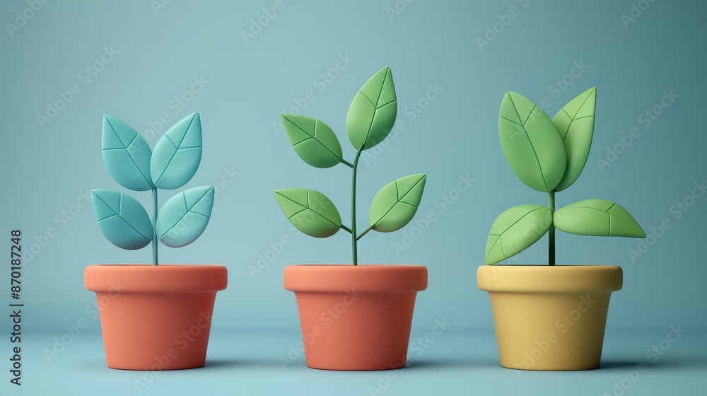 Small plant in a pot, minimalist 3d render Small plant in a pot, minimalist 3d render