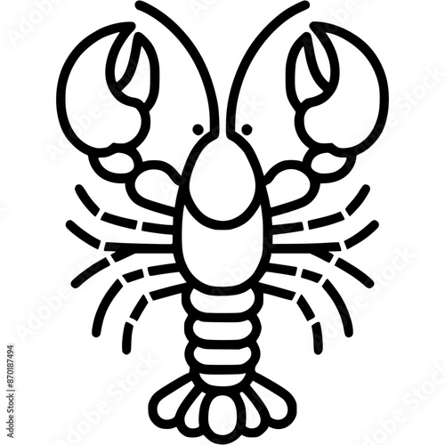 Lobster claws and body outlined doodle icon. Seafood delicacy. Simple minimalistic vector symbol in black on transparent background