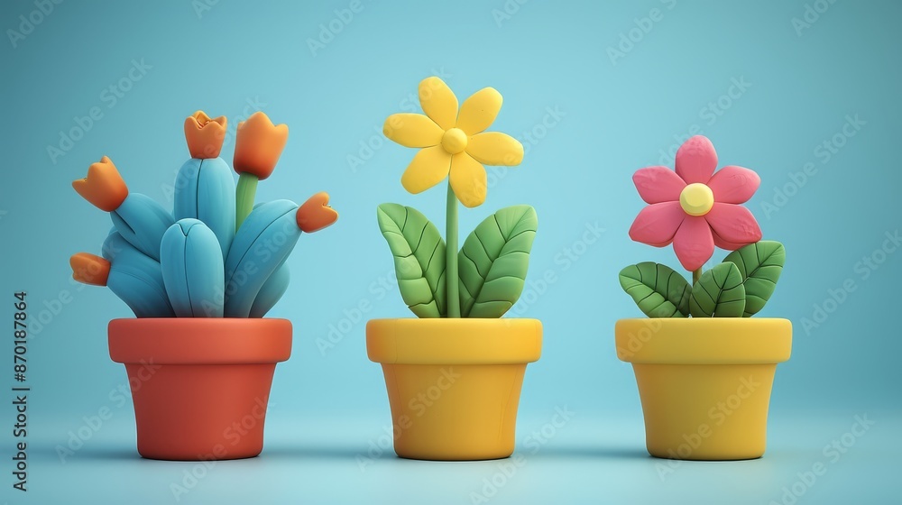 Small plant in a pot, minimalist 3d render Small plant in a pot, minimalist 3d render