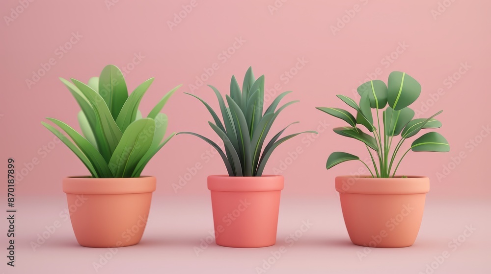 Fototapeta premium Small plant in a pot, minimalist 3d render