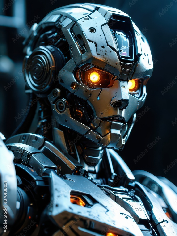 Futuristic Robot Head with Glowing Eyes. Futuristic Robot Head with Glowing Eyes.