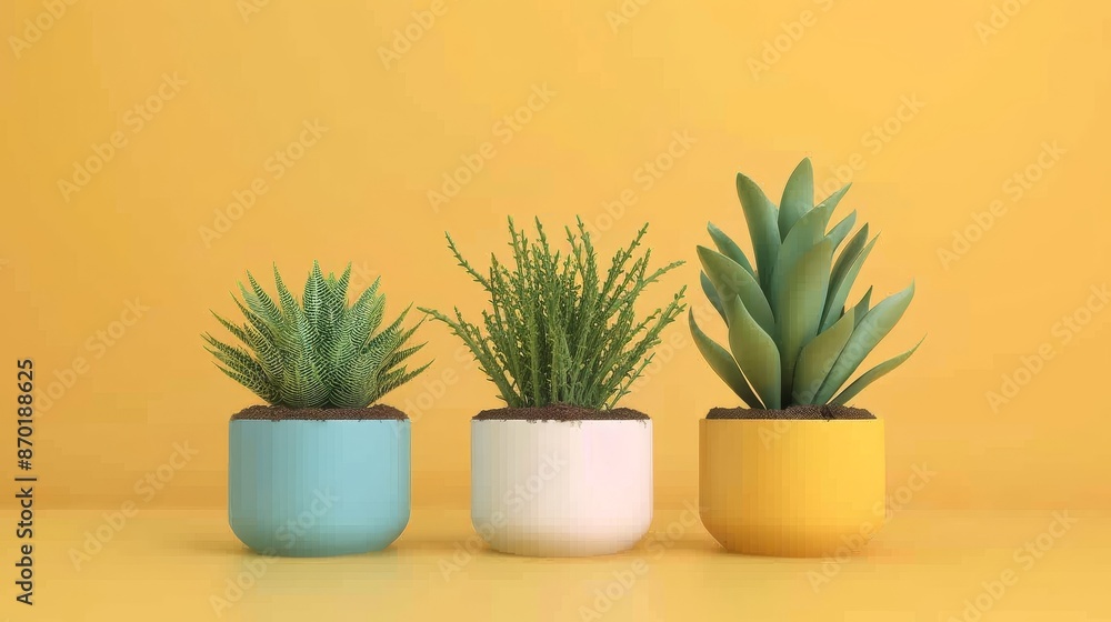 Small plant in a pot, minimalist 3d render Small plant in a pot, minimalist 3d render