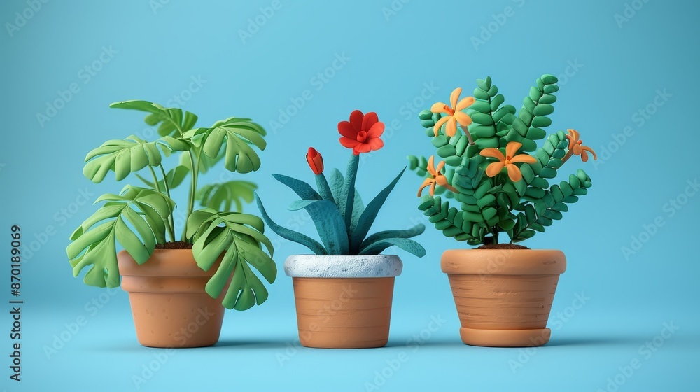Small plant in a pot, minimalist 3d render Small plant in a pot, minimalist 3d render
