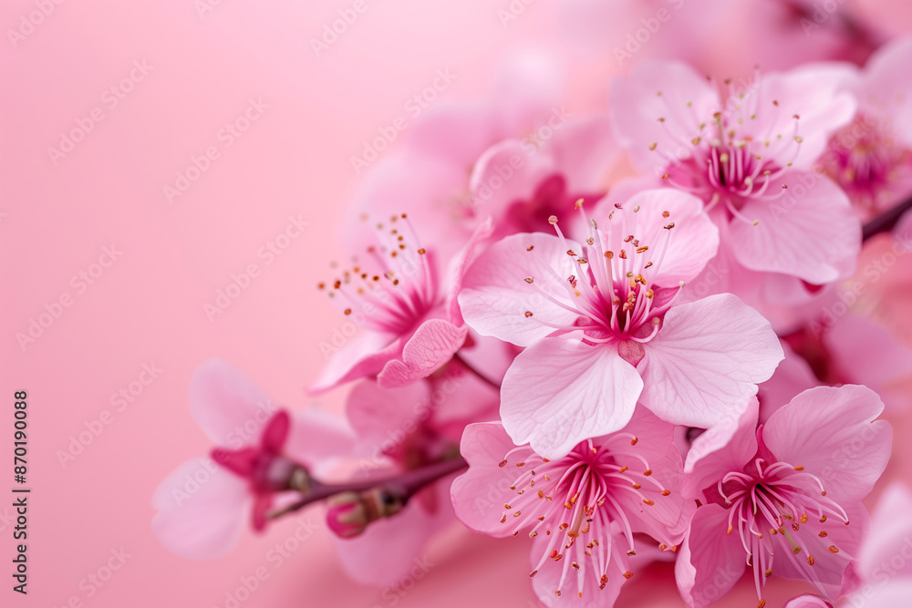 Pink cherry blossoms on pink light background Pink cherry blossoms on pink light background