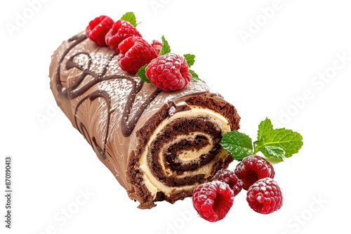 Chocolate cake with ruspberry isolated on transparent background photo