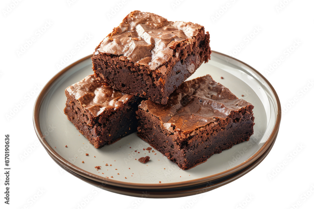 Chocolate brownies in a plate isolated on transparent background Chocolate brownies in a plate isolated on transparent background