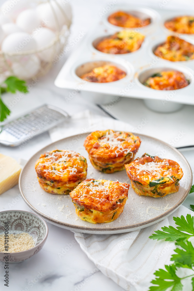 Homemade healthy spinach and cheese egg muffins, high protein and low carb breakfast Homemade healthy spinach and cheese egg muffins, high protein and low carb breakfast