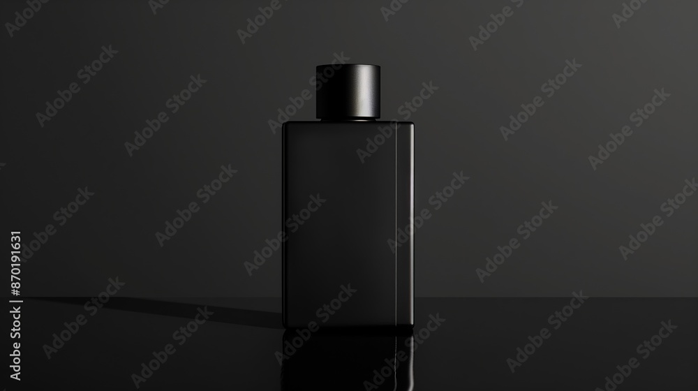 Minimalist Black Bottle on Dark Surface for Stylish Product Packaging Mockup Design Minimalist Black Bottle on Dark Surface for Stylish Product Packaging Mockup Design