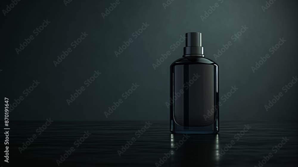 Elegant Black Spray Bottle on Dark Background for Product Packaging Mockup Design Elegant Black Spray Bottle on Dark Background for Product Packaging Mockup Design