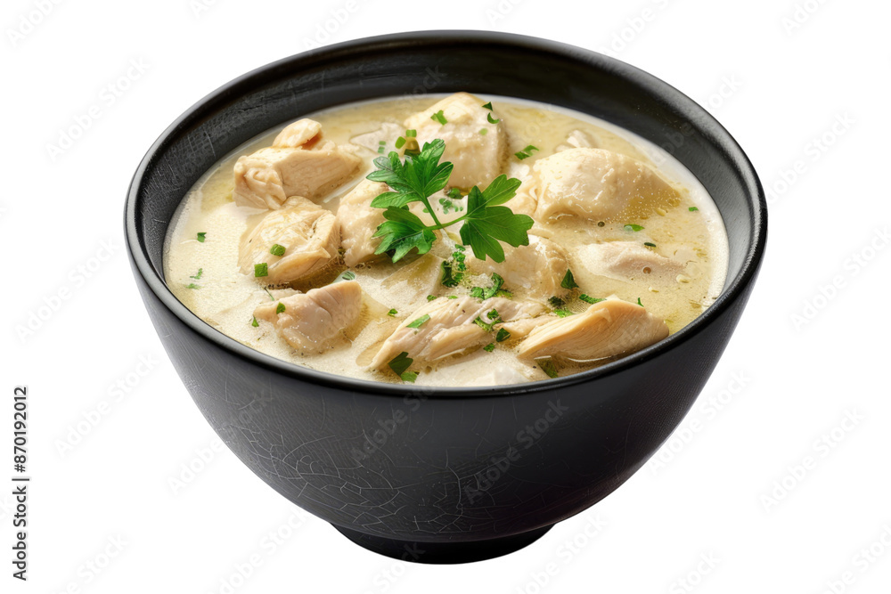 Creamy chicken in black bowl isolated on transparent background Creamy chicken in black bowl isolated on transparent background
