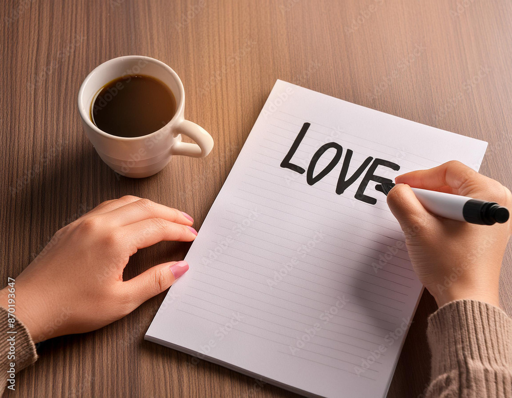 Close-up of black marker writing the word love on a white sheet of paper Close-up of black marker writing the word love on a white sheet of paper