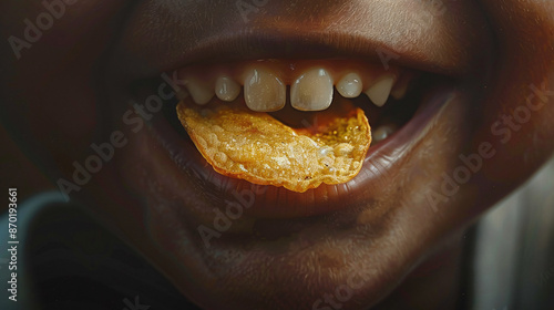 Close-up child eat potato chips