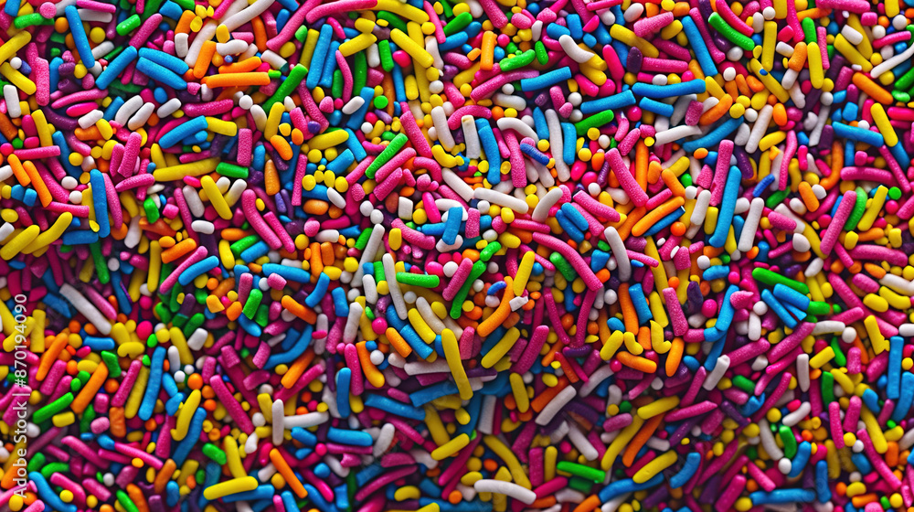 Rainbow sprinkles background tile realistic photo. Close up food photography, for advertisement, product promotion, background, wallpaper. Rainbow sprinkles background tile realistic photo. Close up food photography, for advertisement, product promotion, background, wallpaper.