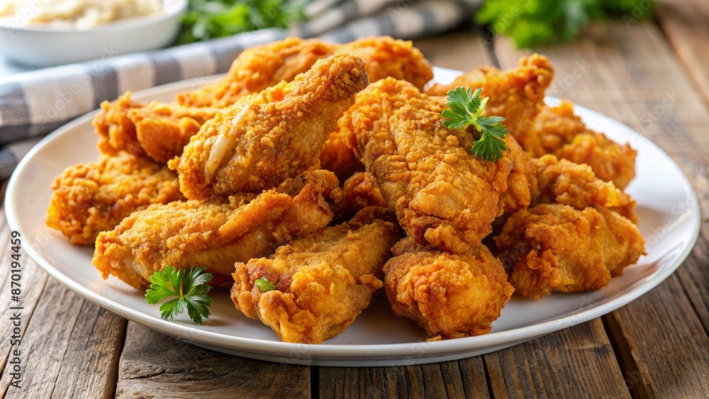 Crunchy golden-brown bite-sized portions of tender meat coated in crispy batter, served steaming hot on a clean white surface. Crunchy golden-brown bite-sized portions of tender meat coated in crispy batter, served steaming hot on a clean white surface.