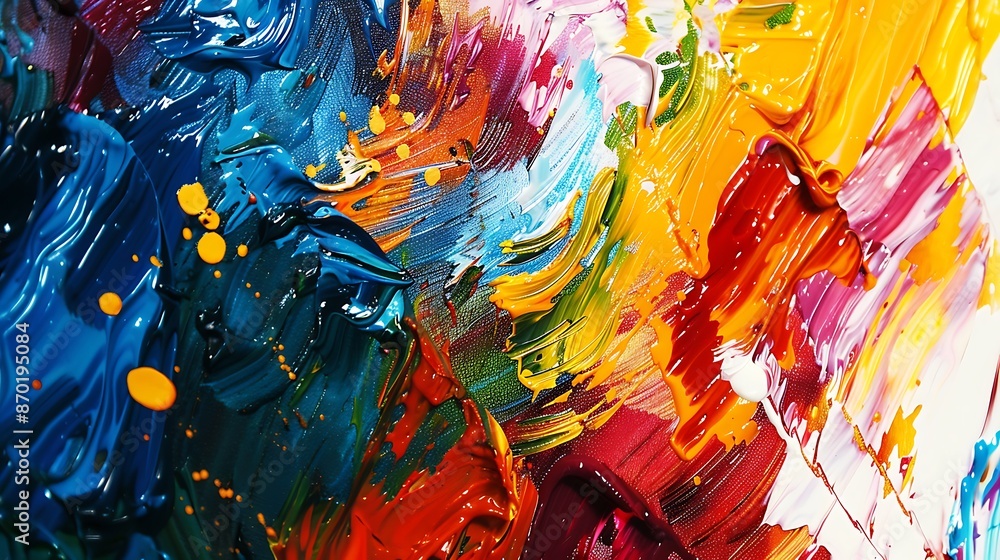 With each stroke of the brush, the canvas is transformed into a vibrant explosion of color and emotion, as bold paint strokes come together to create an abstract pattern With each stroke of the brush, the canvas is transformed into a vibrant explosion of color and emotion, as bold paint strokes come together to create an abstract pattern