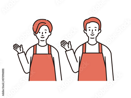 エプロンをつけた男女のシンプルなイラスト
