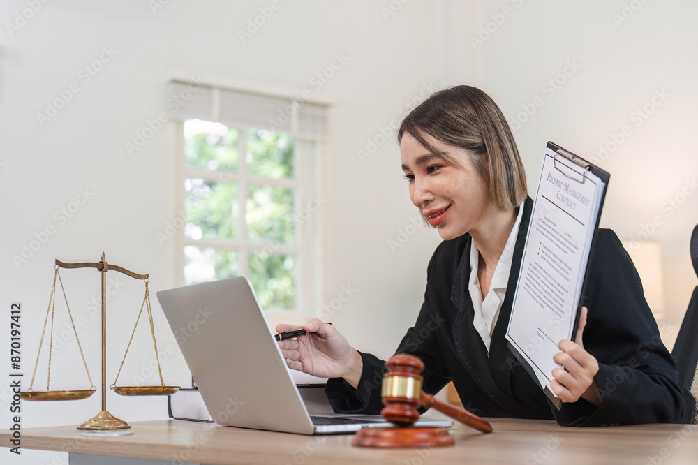 Young Lawyer Introducing and Signing Contract Documents with Clients in a Modern Office Setting Young Lawyer Introducing and Signing Contract Documents with Clients in a Modern Office Setting