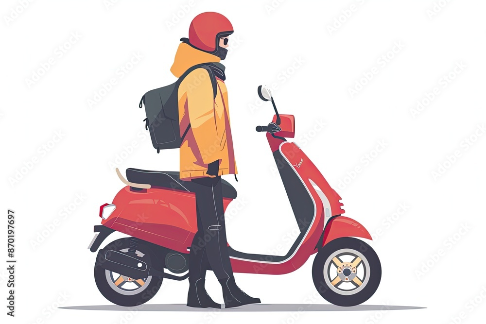 a person standing next to a scooter a person standing next to a scooter