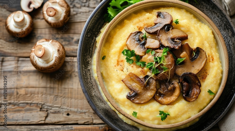 Creamy Polenta With Fried Mushrooms, A Comforting Dish Creamy Polenta With Fried Mushrooms, A Comforting Dish