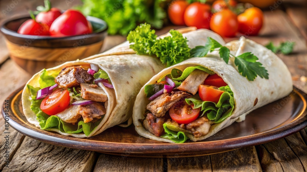 Delicious And Healthy Doner Kebab Wrap With Fresh Vegetables And Meat. Delicious And Healthy Doner Kebab Wrap With Fresh Vegetables And Meat.
