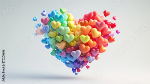 A heart filled with rainbow colors floats on a white background.