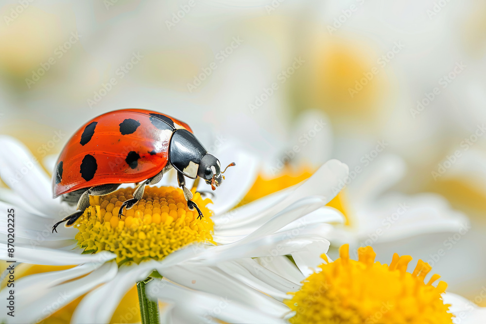 Macro shot of a ladybug on a chamomile blossom Macro shot of a ladybug on a chamomile blossom