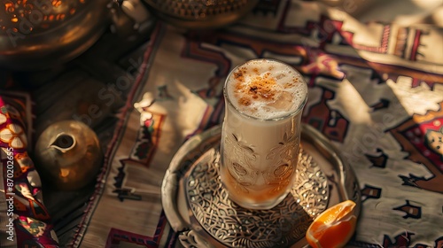 Sahlep, a beloved Turkish drink, offers a comforting blend of creamy richness and aromatic spices. photo